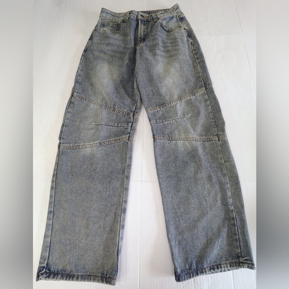 Cali 1850 Dirty Blue Jeans Women's Baggy Wide Leg Mid Rise Size 5/27 NWOT
